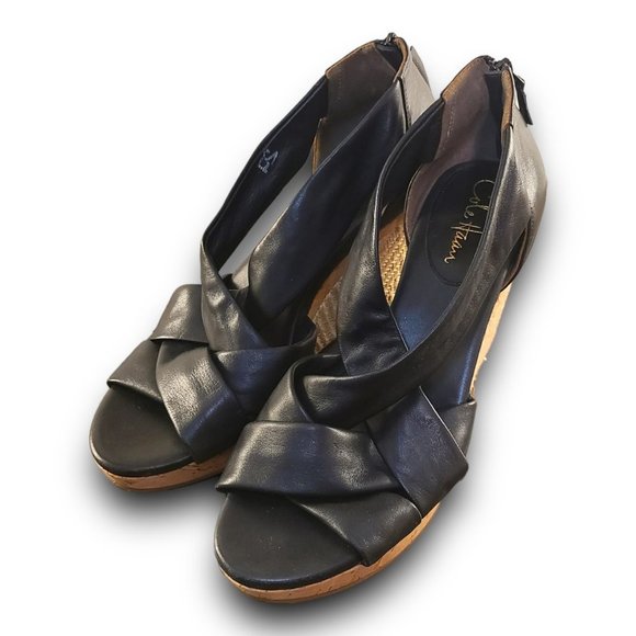 Cole Haan Shoes - WMNS Cole Haan + Nike "Air Delfina" Black LTHR  Wedge Espadrille Sandals Sz 10